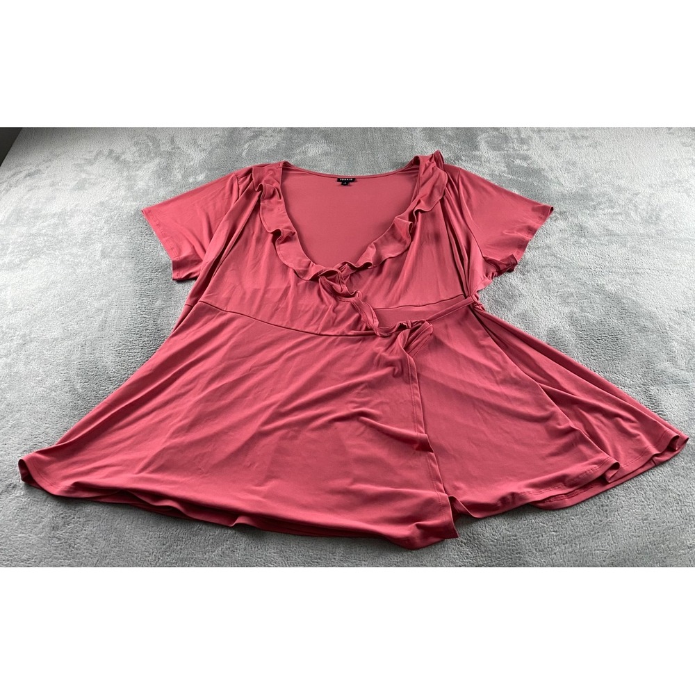 Torrid Womens Plus Size 4 Rose Pink Ruffle Wrap Top Short Sleeve Tie Side Blouse
